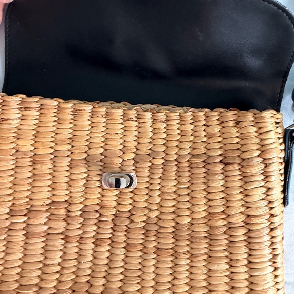 Straw Crossbody Bag Woven Basket Purse Boho Beach Navy Leather Tassel - Picture 11 of 16